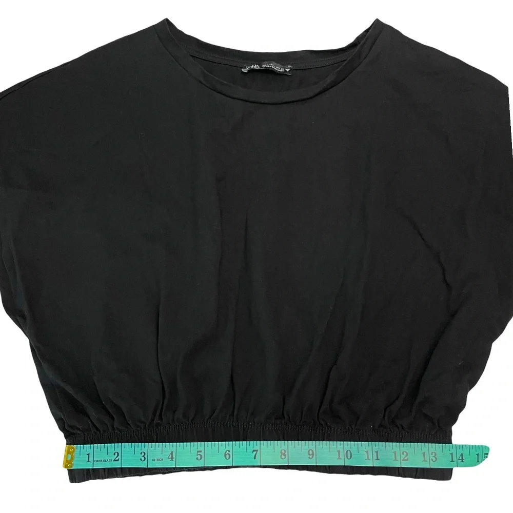 Zara Black Dolman Sleeve Elastic Waist Crop Top Size Large - Picture 7 of 8